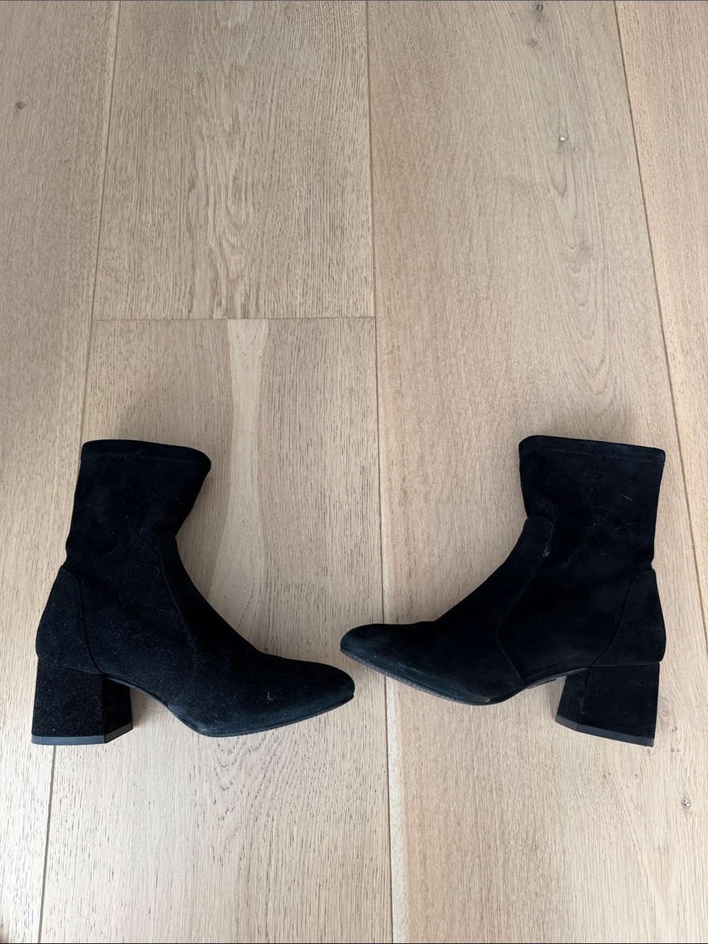 Stuart Weitzman Black Suede Mid-Block Heel Ankle Boots